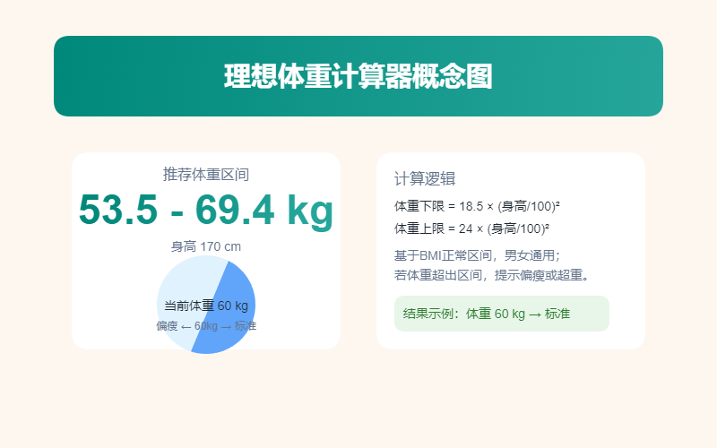 理想体重计算器标准体重范围示意图